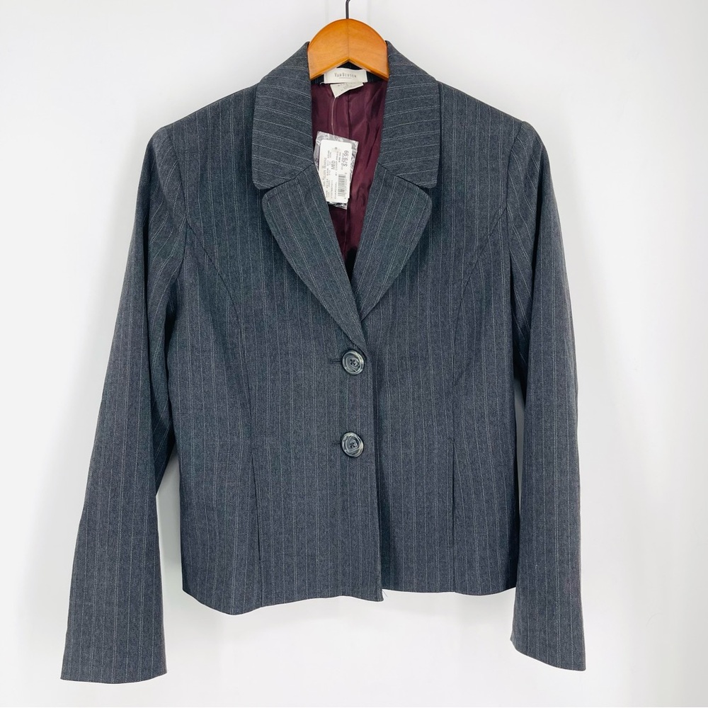 NWT Retro 90s Y2K Van Heusen Stretch Charcoal Gray Pinstripe Blazer Office M-L